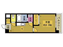 アムール鶴川 1Kの間取図画像