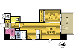 レスコ金池南 9階1LDKの間取り