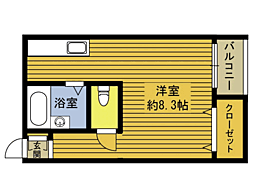 クラリア上野 1階ワンルームの間取り