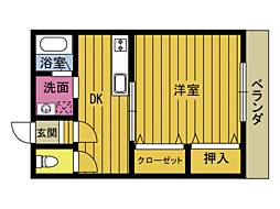 クレメント21 1Kの間取図画像