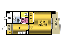 アスター大道 1Kの間取図画像
