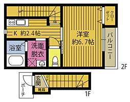 Ｏｎｅ　Ｅｉｇｈｔ市浜 2階1Kの間取り