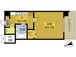 大在コーポIII 1階1Kの間取り