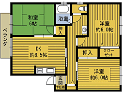 グリーンハイム 2階3DKの間取り
