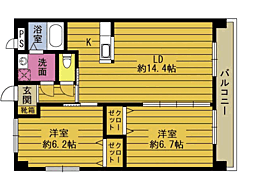 フローラ仲西町 4階2LDKの間取り