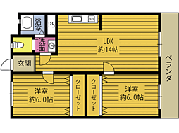 コンフォール大洲 2LDKの間取図画像