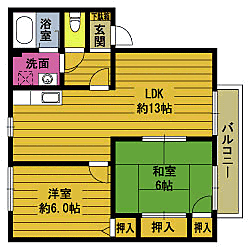 ベルラフィ−ネＢ 2階2LDKの間取り