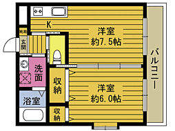プランタン野口 1DKの間取図画像