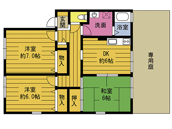 ハウスオーキッドＣ 101｜大分県大分市下郡南５丁目(賃貸アパート3DK・1階・61.96㎡)の写真 その2