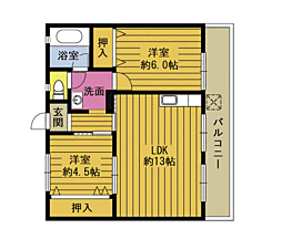 ラインハイム菊池 1階2LDKの間取り