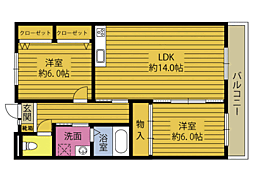 プランドールKIZU 2LDKの間取図画像