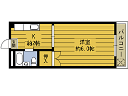 サニーサイドIII 1階1Kの間取り