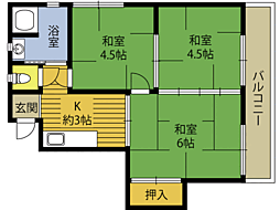 生野アパートI 2階3Kの間取り