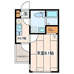 座間市さがみ野2丁目アパート 1Kの間取図画像