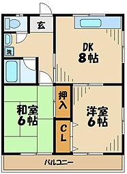ベルコーポ 2DKの間取図画像