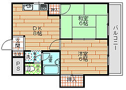 プチメゾン 2階2DKの間取り