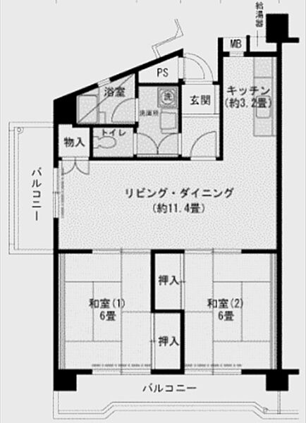 UR磯路公園2号棟 106｜大阪府大阪市港区磯路２丁目(賃貸マンション2LDK・1階・63.00㎡)の写真 その2