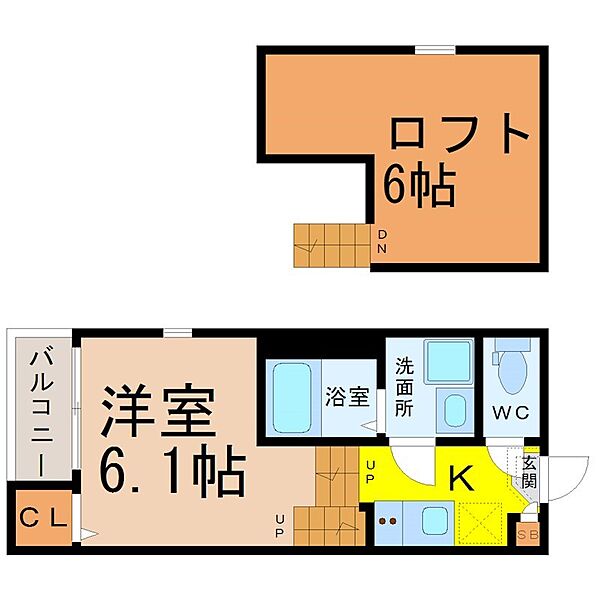 画像2:間取図　洋室6.1帖　ロフト6帖　脱衣洗面所