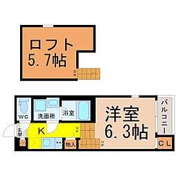 クレセール平安通 1階1Kの間取り