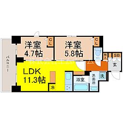 S-RESIDENCEAOI2 2LDKの間取図画像