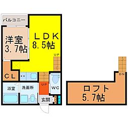 MONOParks東大曽根 1LDKの間取図画像