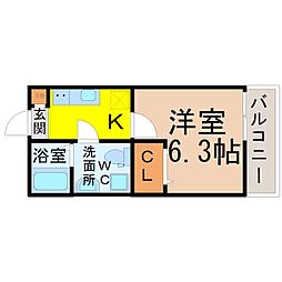 フィールグッド東中島 1Kの間取図画像