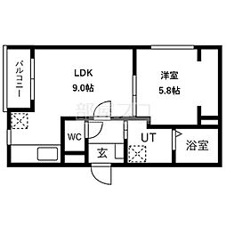 千歳市北栄2丁目アパート 1LDKの間取図画像