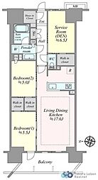 レーベン水戸ONE STATE TOWER 19階 2SLDKの間取図画像