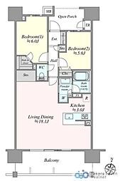 レーベンリヴァーレ宇都宮クイントタワー 2LDKの間取図画像