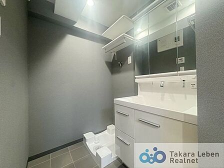 気持ちの良い朝はキレイな洗面所から。鏡裏の収納でモノが出がちな洗面所もスッキリ片付きます。