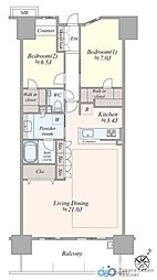 レーベン研究学園NEXIO 2LDKの間取図画像