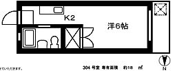 東京メトロ南北線 白金高輪駅 徒歩6分の賃貸マンション 2階1Kの間取り