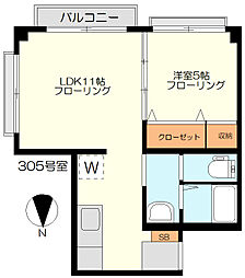 霞ハウス 1LDKの間取図画像