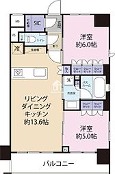 オープンレジデンシア代々木 2階2LDKの間取り