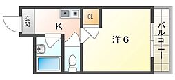 ユーハイム大日 1Kの間取図画像