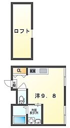 梅園町テラスハウス 3階ワンルームの間取り