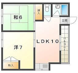 WESTヒルズ門真南 2階2DKの間取り