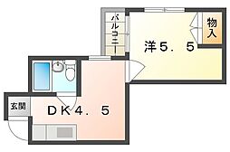 モリグチUハイツ 1DKの間取図画像