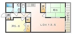 ブランドール市原A棟 2LDKの間取図画像