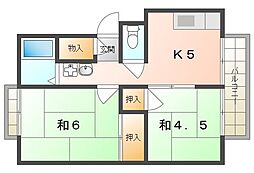 東口ハイツ 2Kの間取図画像
