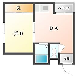 巣本ハイツ ワンルームの間取図画像