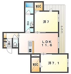 ブライラント 1階2LDKの間取り