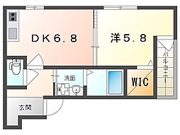 四條畷市岡山1丁目アパート 1DKの間取図画像