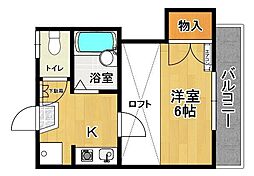 フローラC棟 1Kの間取図画像