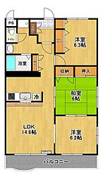 サニーフラット 3LDKの間取図画像