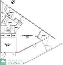 東急池上線 長原駅 徒歩5分の賃貸マンション 1階1LDKの間取り