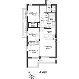都営浅草線 西馬込駅 徒歩11分の賃貸マンション 3階3LDKの間取り