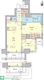 東急多摩川線 武蔵新田駅 徒歩6分の賃貸マンション 9階2LDKの間取り