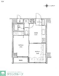 東急池上線 荏原中延駅 徒歩7分の賃貸マンション 5階2Kの間取り