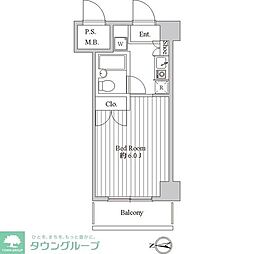 東急池上線 池上駅 徒歩6分の賃貸マンション 6階1Kの間取り